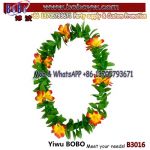 Green Leaf Leis Hawaiian Garland Orange Flowers Hula Hawaii Fancy Dress Necklace