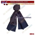 Party Gift Birthday Gifts  Navy Blue Silk Scarf With Print