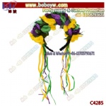 Womens Deluxe Mardi Gras Floral Crown Colorful Flower Headband Headpiece Costume Accessory Hanging Ribbon