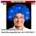 Fans Wig with LED Lights Halloween Costumes Party Wig Kinky Curl Fluffy Synthetic Wig